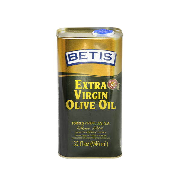 Caja de 12 latas de 1/4 Galon (946 ml) de aceite de oliva virgen extra BETIS