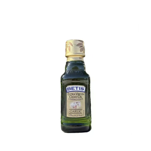 Caja de 24 botellas vidrio de 125 ml de aceite de oliva virgen extra BETIS y aromas natural de ajo